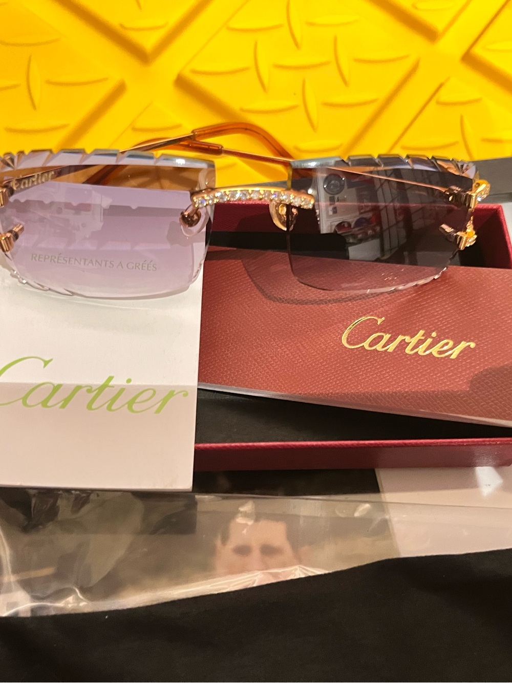 Cartier Women's Gold Rimless Sunglasses with Purple Gradient Lenses beautiful!